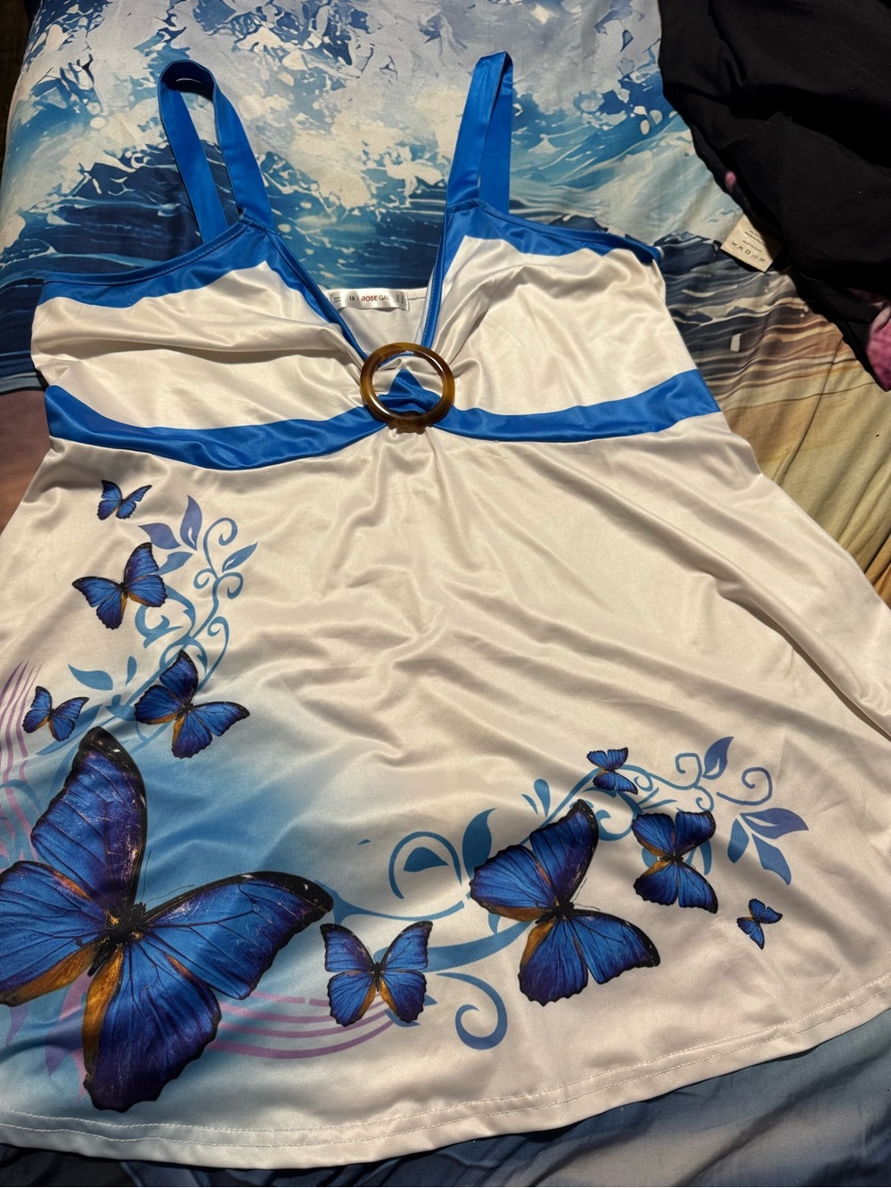 Blue & White Butterfly Top with Ring Accent
